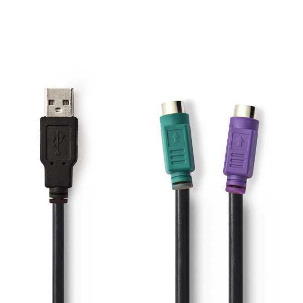 2 in 1-Kabel | USB 2.0 | USB-A Stecker | 2x PS/2 Buchse | 480 Mbps | 0.30 m | Vernickelt | rund | PV