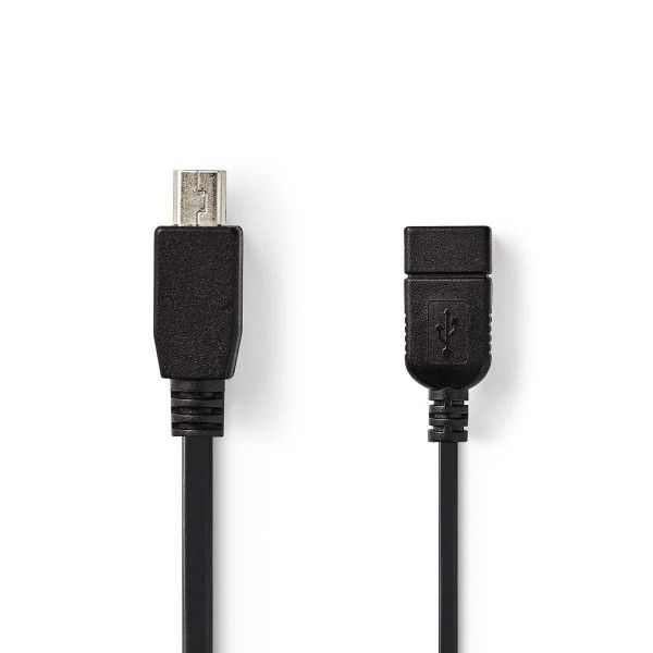USB-Adapter | USB 2.0 | Mini 5-Pin Stecker | USB-A Buchse | Vernickelt | Gerade | 0.20 m | flach | P