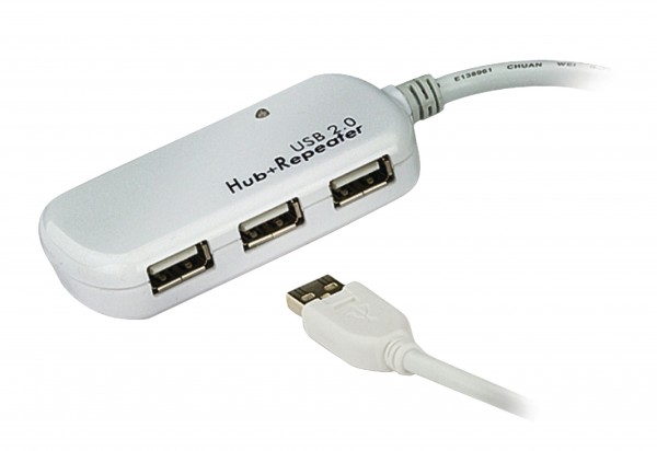 Aktive USB 2.0 Verlängerungskabel USB A male - 4x USB-Hub 12 m Elfenbein