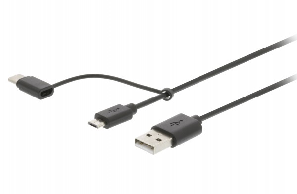 USB 2.0 Kabel USB A male - USB Micro-B / USB-C male 1 m Schwarz