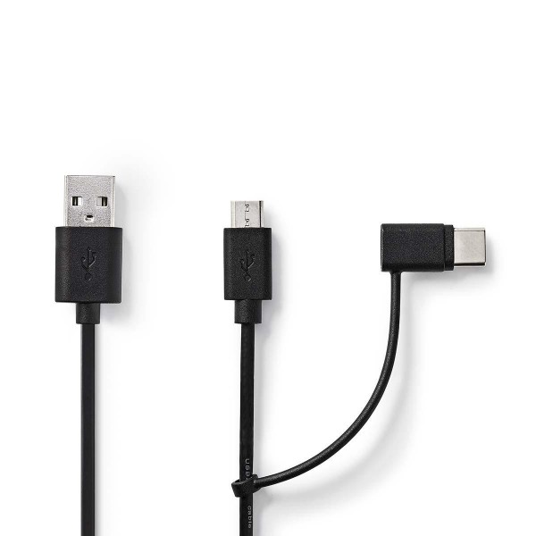 2 in 1-Kabel | USB 2.0 | USB-A Stecker | Type-C™ / USB Micro B Stecker | 480 Mbps | 1.00 m | Vernick